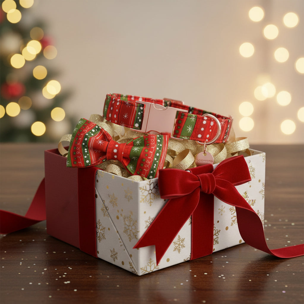 DOGWONG Christmas Dog Collar Bow Adjustable Girl Boy Red Strip Dog Collar Bow Tie Cute Christmas Red Dog Collar for Small Medium Large Dogs