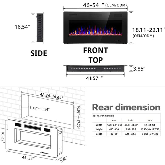 50-Inch Black LED Wall-Mounted Fireplace